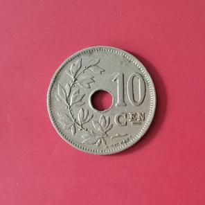 Belgium 10 Centimes - Albert I 1927 - Copper-Nickel Hole Coin - Dia 22 mm